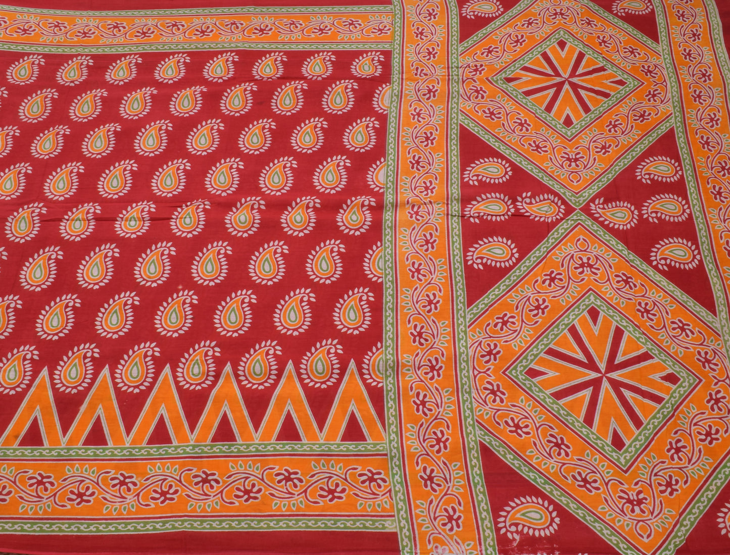 Sushila Vintage Red Saree 100% Pure Cotton Printed Paisley Soft Craft Fabric