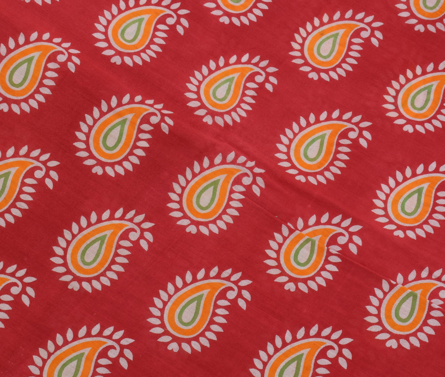 Sushila Vintage Red Saree 100% Pure Cotton Printed Paisley Soft Craft Fabric