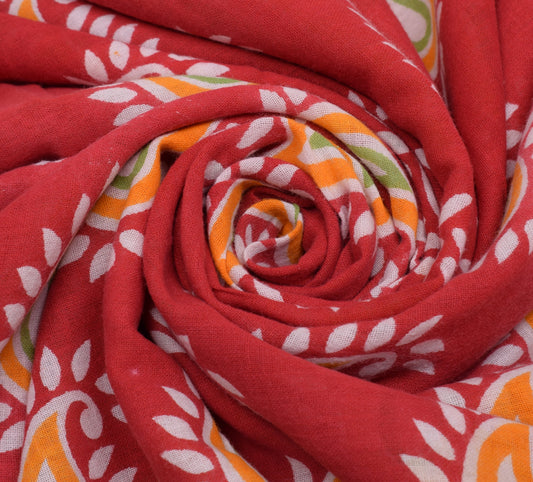 Sushila Vintage Red Saree 100% Pure Cotton Printed Paisley Soft Craft Fabric