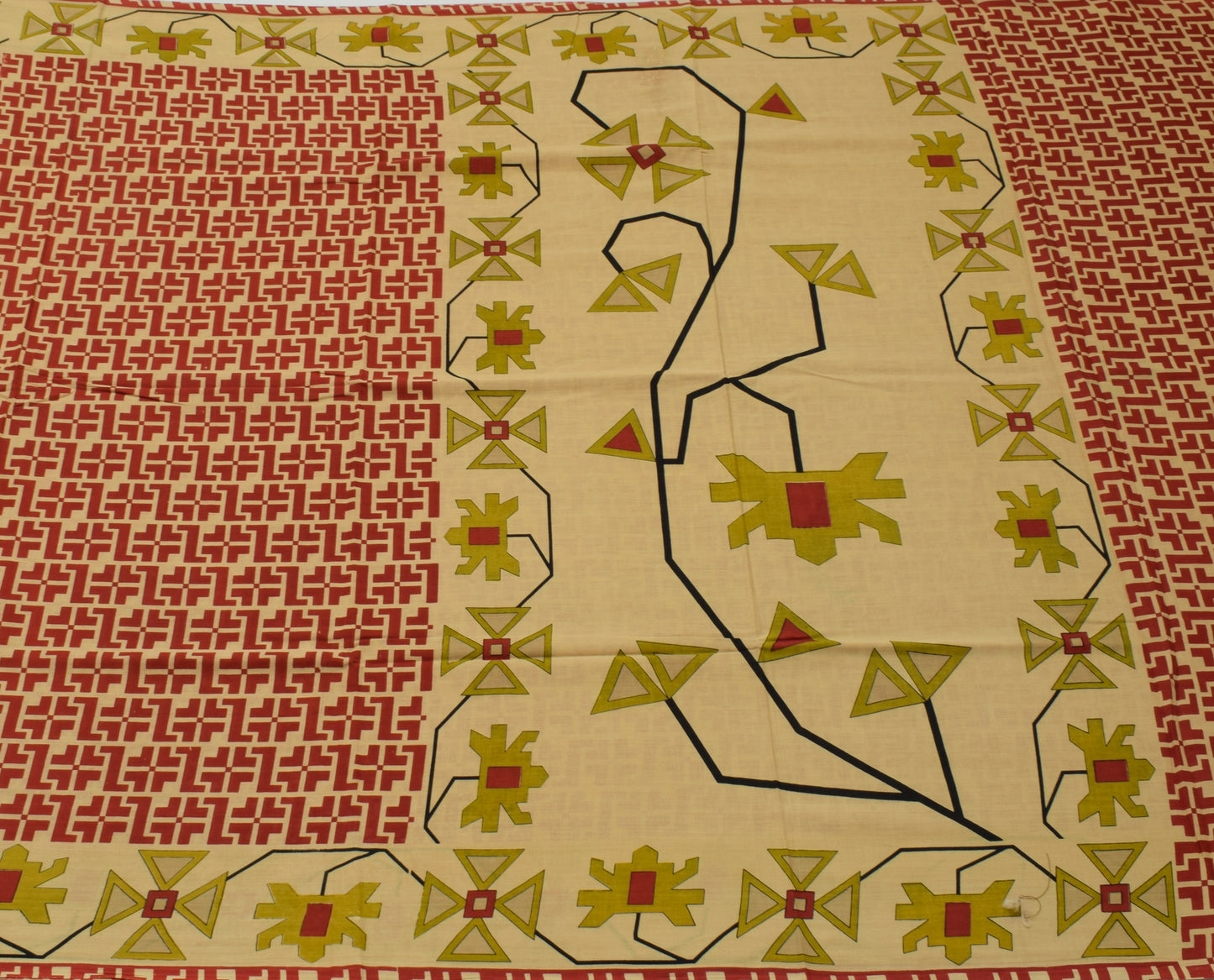 Sushila Vintage Light Brown Saree Pure Cotton Printed Soft Craft Sari Fabric