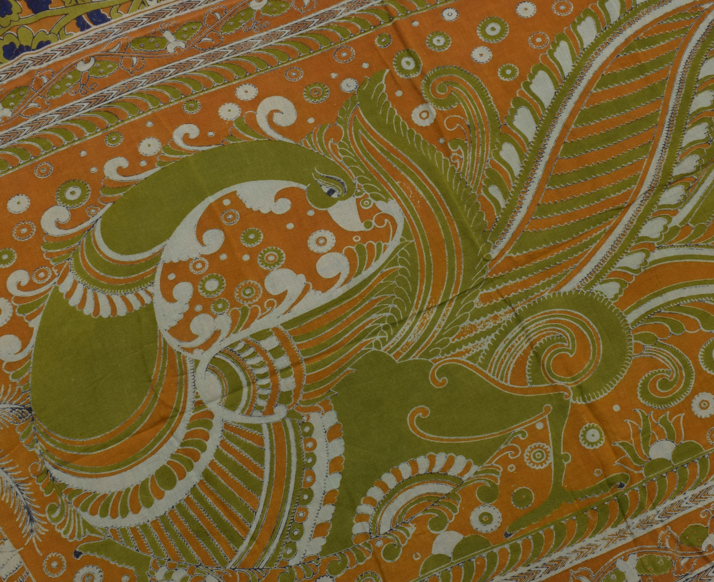 Sushila Vintage Green Saree 100%Pure Cotton Kalamkari Printed Floral Soft Fabric