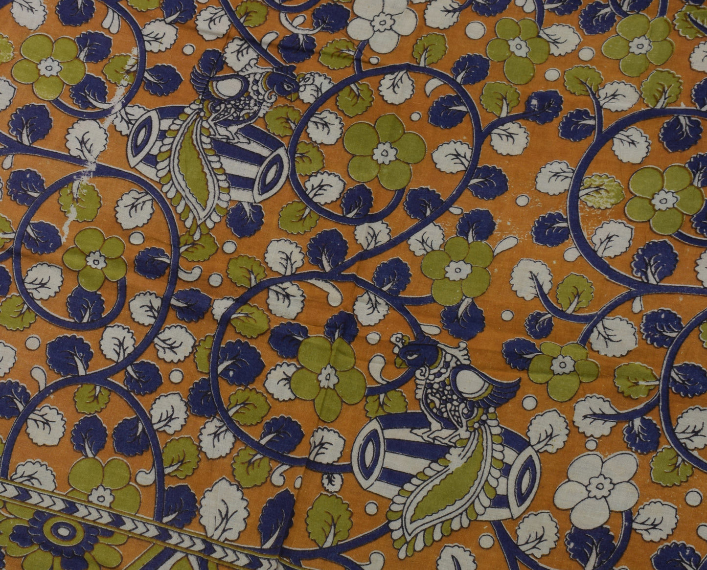 Sushila Vintage Green Saree 100%Pure Cotton Kalamkari Printed Floral Soft Fabric