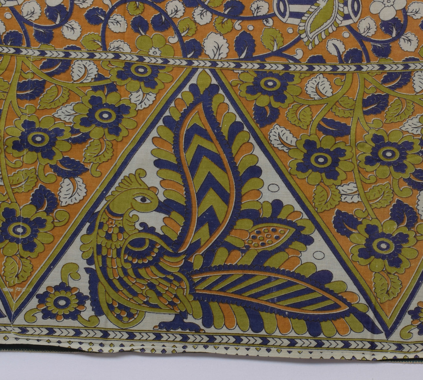 Sushila Vintage Green Saree 100%Pure Cotton Kalamkari Printed Floral Soft Fabric