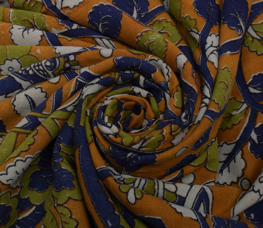 Sushila Vintage Green Saree 100%Pure Cotton Kalamkari Printed Floral Soft Fabric