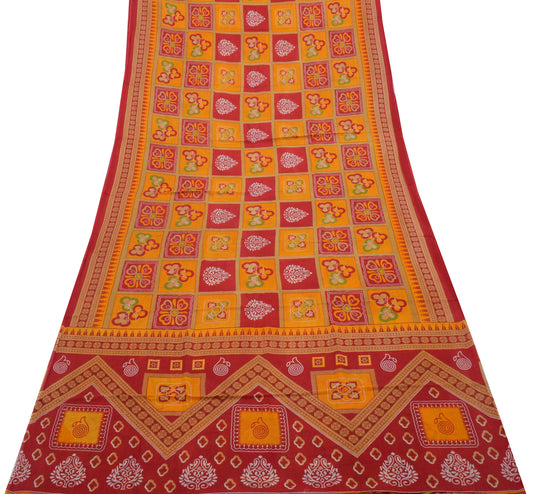 Sushila Vintage Orange Saree 100% Pure Cotton Printed Floral Soft Craft Fabric