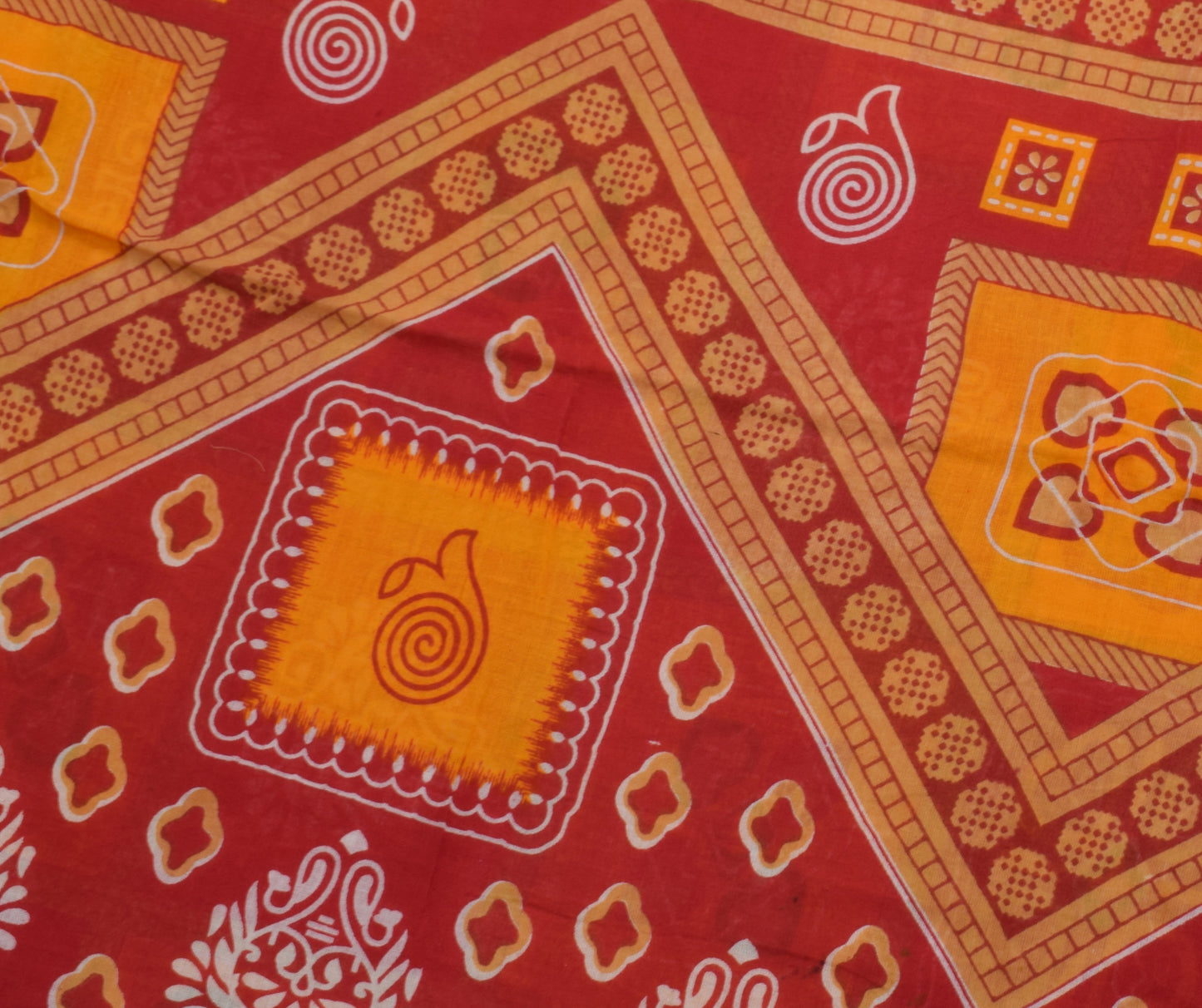 Sushila Vintage Orange Saree 100% Pure Cotton Printed Floral Soft Craft Fabric