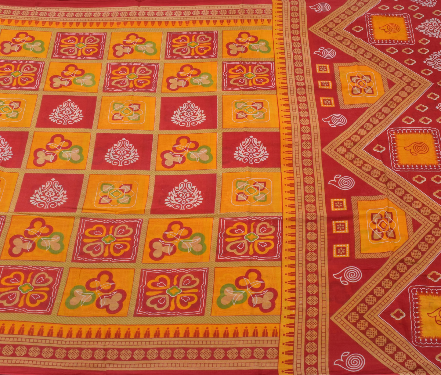 Sushila Vintage Orange Saree 100% Pure Cotton Printed Floral Soft Craft Fabric