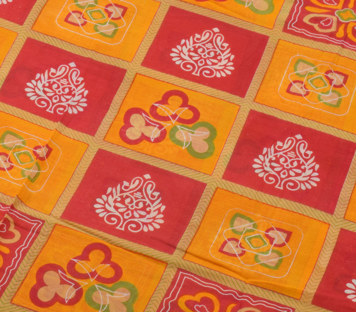 Sushila Vintage Orange Saree 100% Pure Cotton Printed Floral Soft Craft Fabric