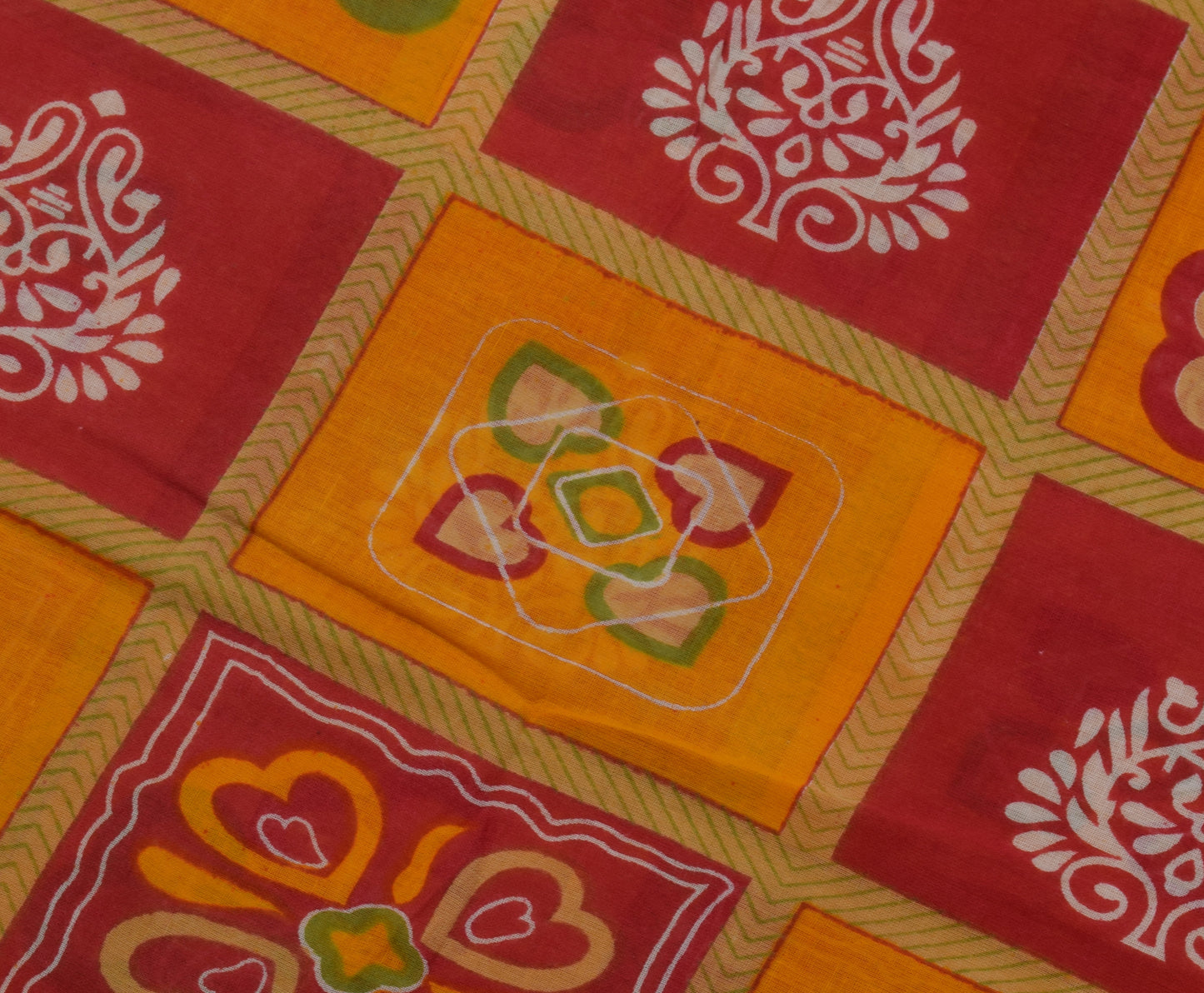 Sushila Vintage Orange Saree 100% Pure Cotton Printed Floral Soft Craft Fabric