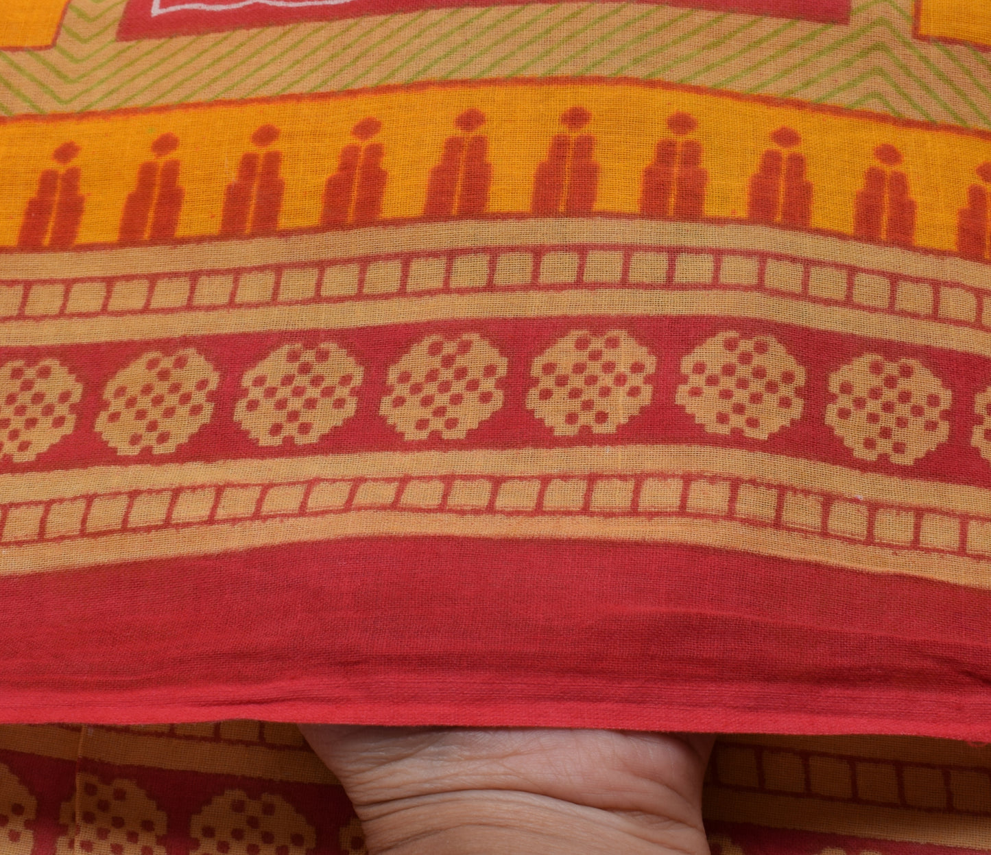 Sushila Vintage Orange Saree 100% Pure Cotton Printed Floral Soft Craft Fabric