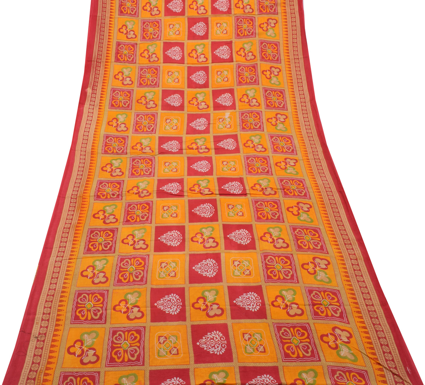 Sushila Vintage Orange Saree 100% Pure Cotton Printed Floral Soft Craft Fabric