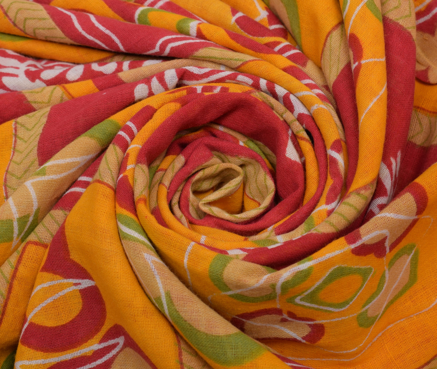 Sushila Vintage Orange Saree 100% Pure Cotton Printed Floral Soft Craft Fabric