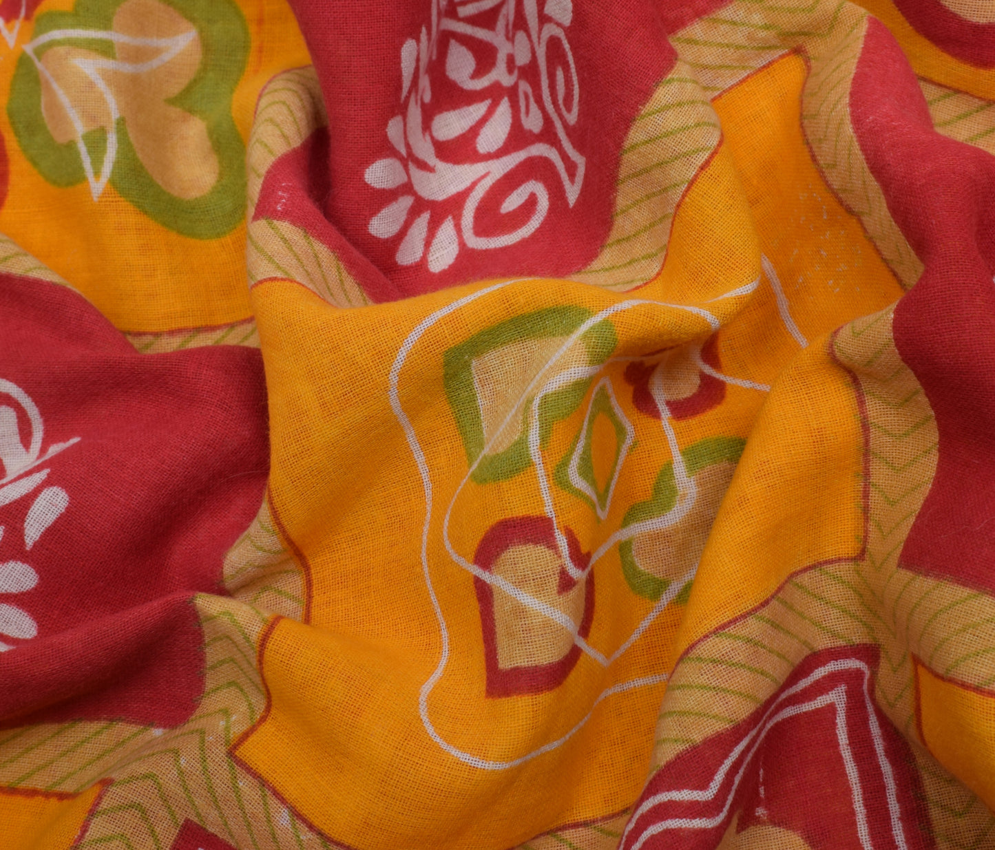 Sushila Vintage Orange Saree 100% Pure Cotton Printed Floral Soft Craft Fabric