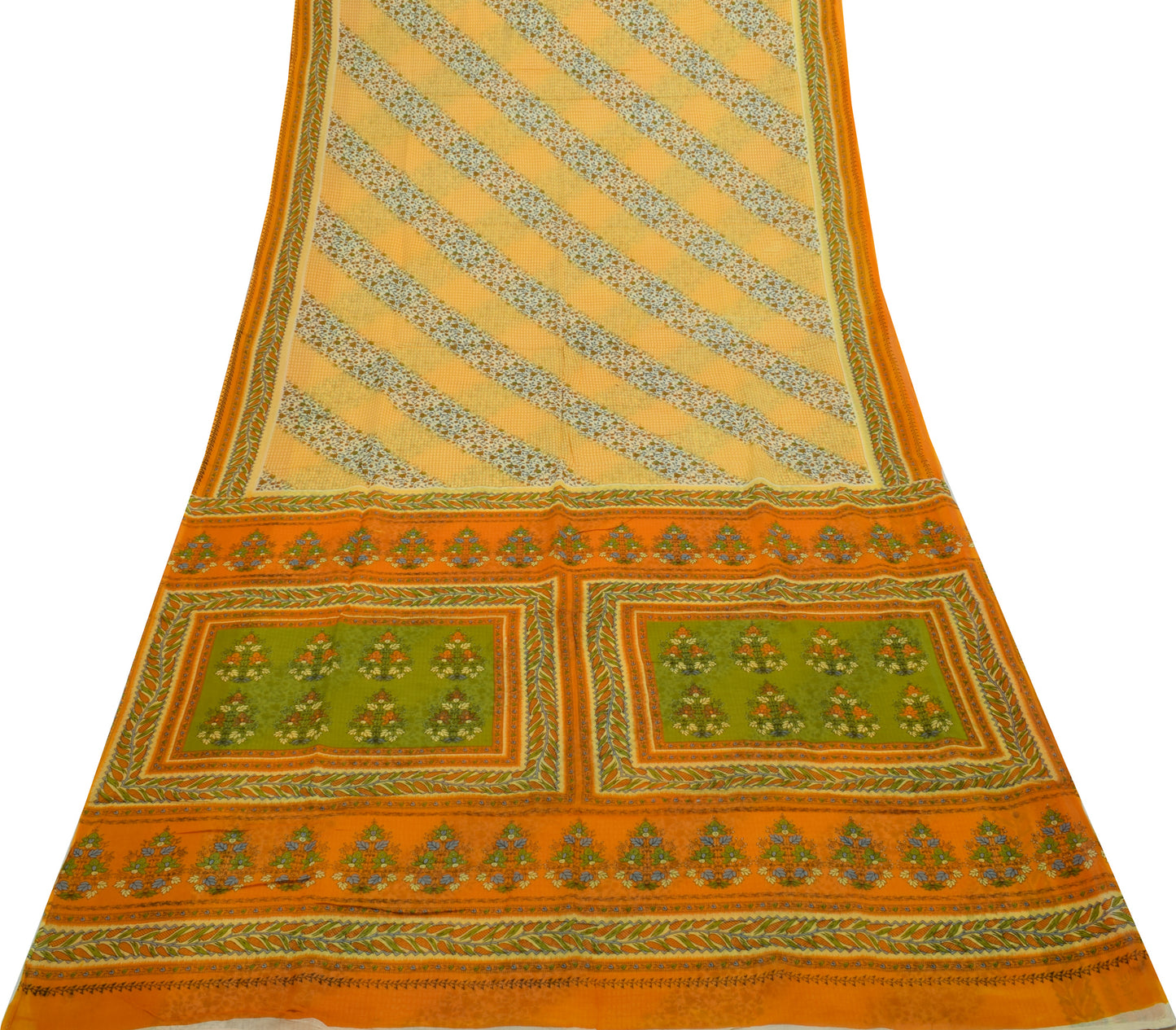 Sushila Vintage Yellow Saree 100% Pure Cotton Printed Floral Soft Craft Fabric