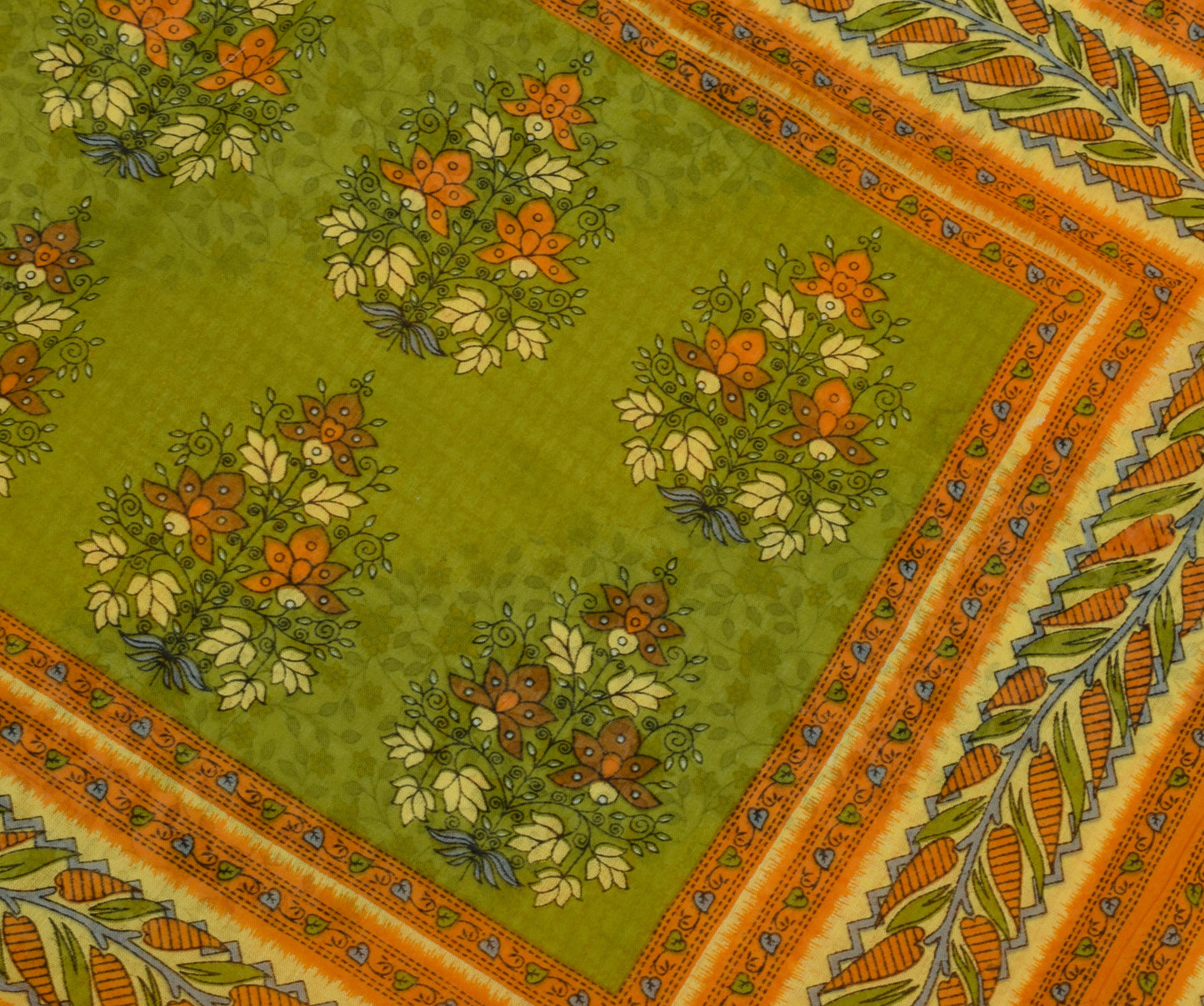 Sushila Vintage Yellow Saree 100% Pure Cotton Printed Floral Soft Craft Fabric