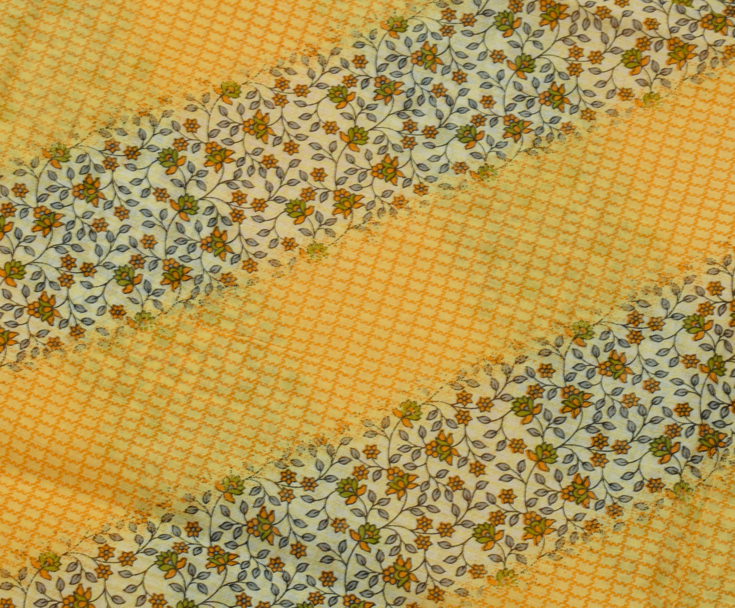 Sushila Vintage Yellow Saree 100% Pure Cotton Printed Floral Soft Craft Fabric