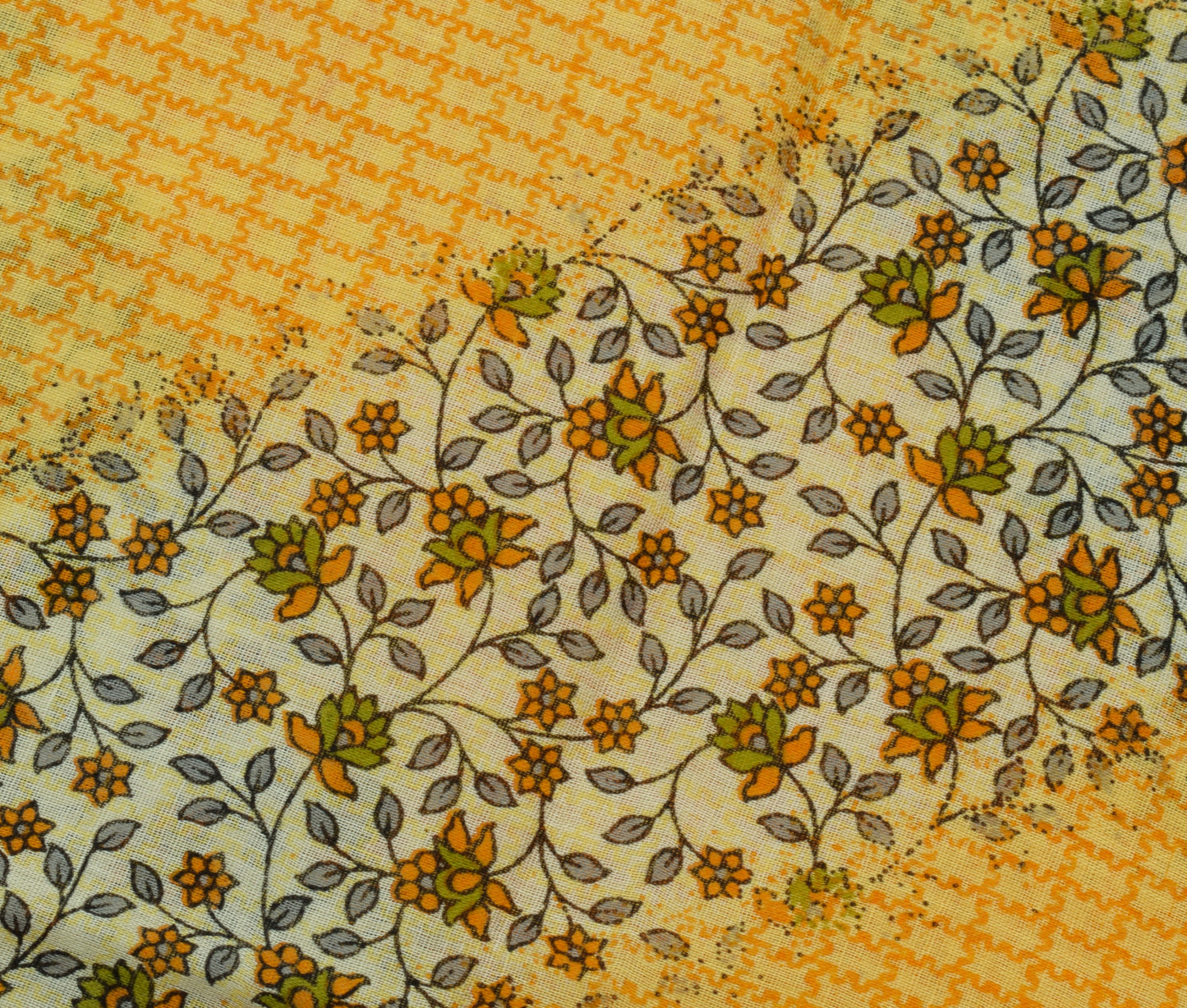 Sushila Vintage Yellow Saree 100% Pure Cotton Printed Floral Soft Craft Fabric