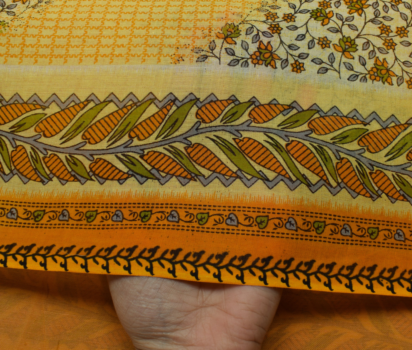 Sushila Vintage Yellow Saree 100% Pure Cotton Printed Floral Soft Craft Fabric