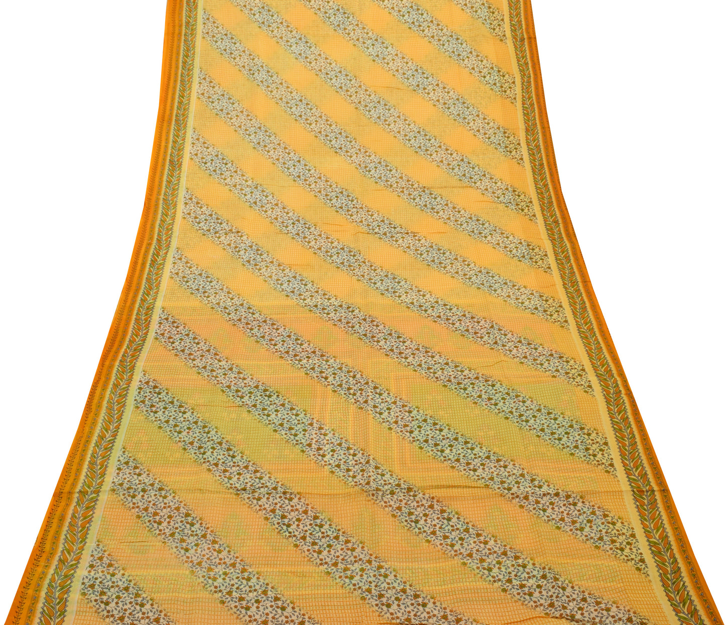 Sushila Vintage Yellow Saree 100% Pure Cotton Printed Floral Soft Craft Fabric