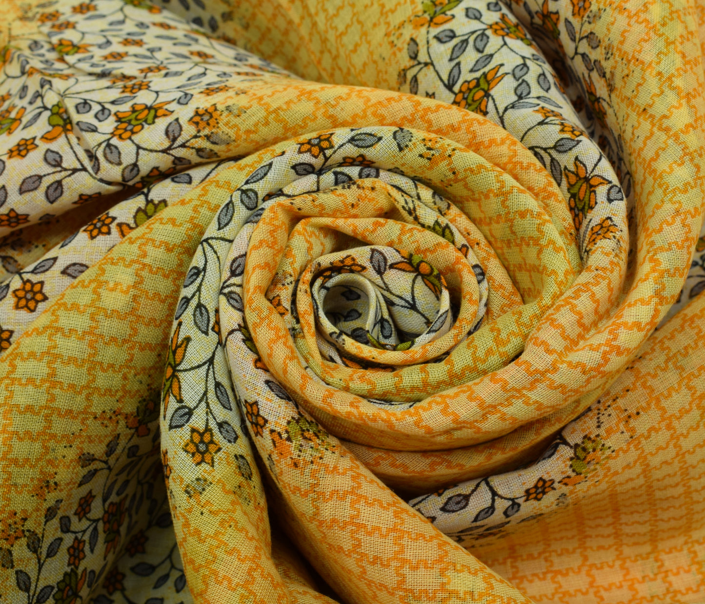 Sushila Vintage Yellow Saree 100% Pure Cotton Printed Floral Soft Craft Fabric