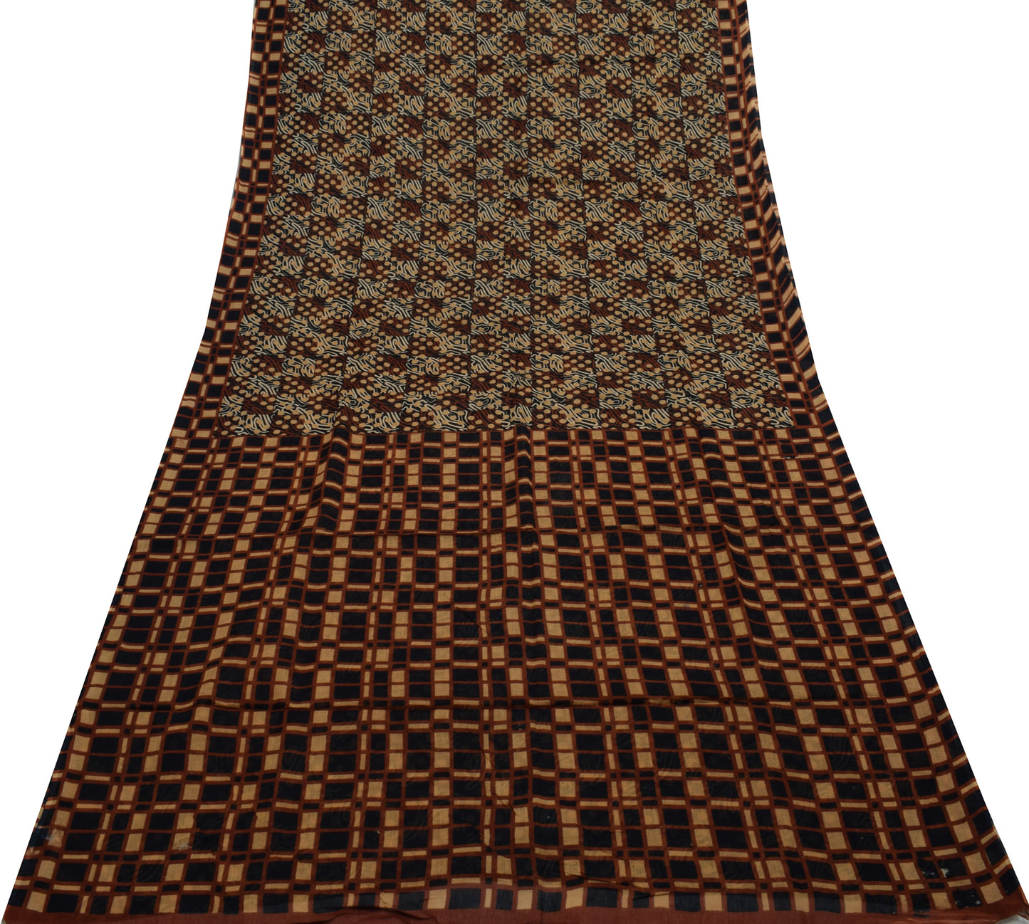 Sushila Vintage Indian Saree 100% Pure Cotton Printed 5 Yard Soft Craft Fabric