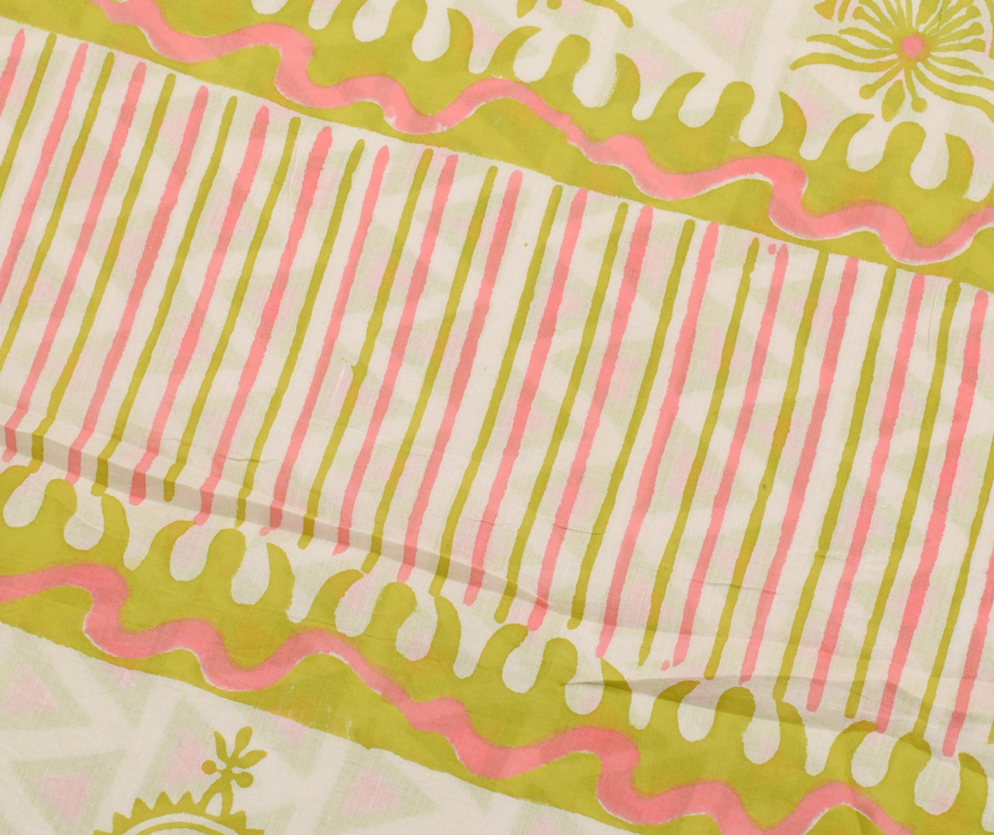 Sushila Vintage Cream Saree 100% Pure Cotton Printed 5 Yard Soft Craft Fabric