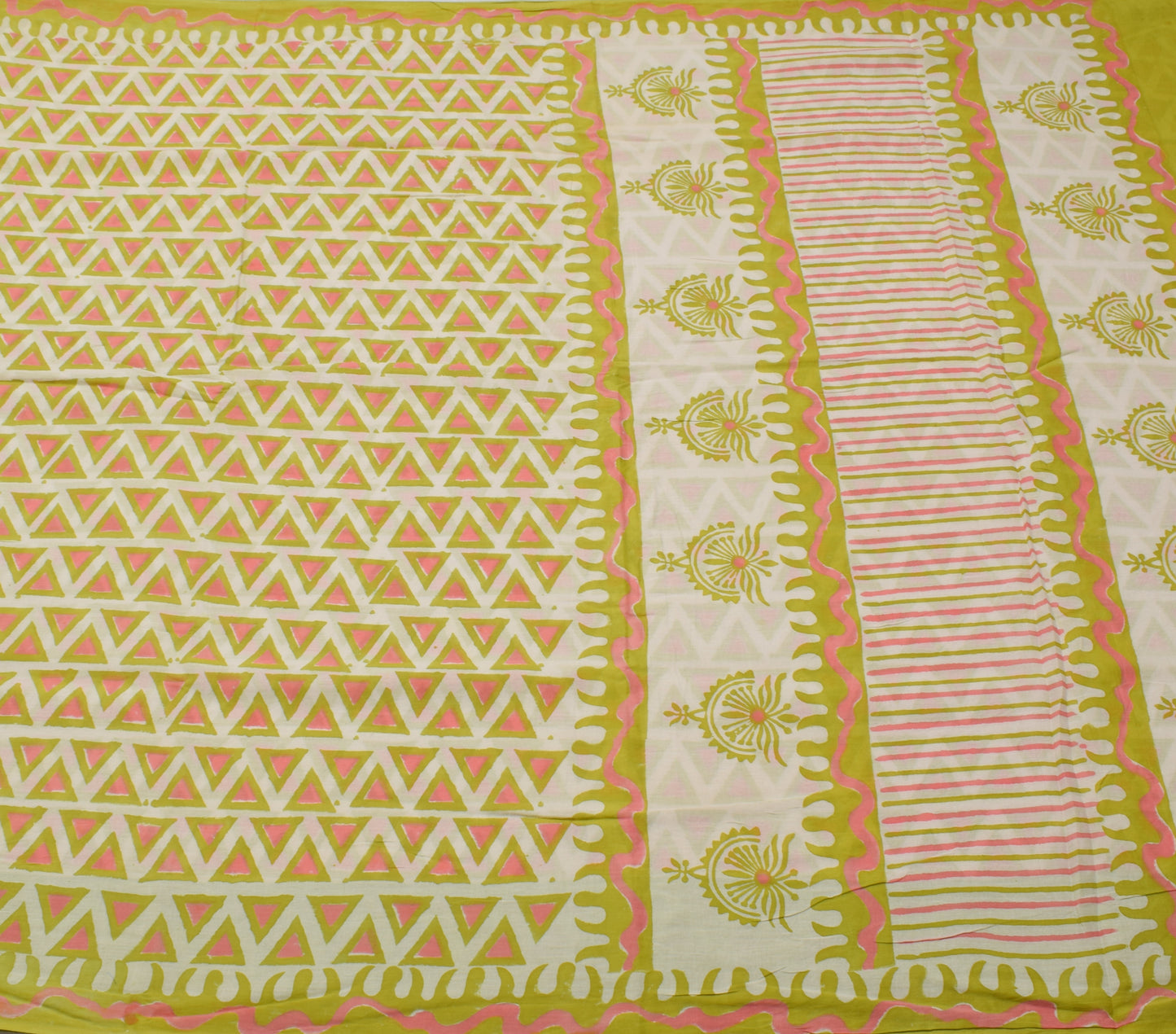 Sushila Vintage Cream Saree 100% Pure Cotton Printed 5 Yard Soft Craft Fabric