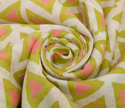 Sushila Vintage Cream Saree 100% Pure Cotton Printed 5 Yard Soft Craft Fabric