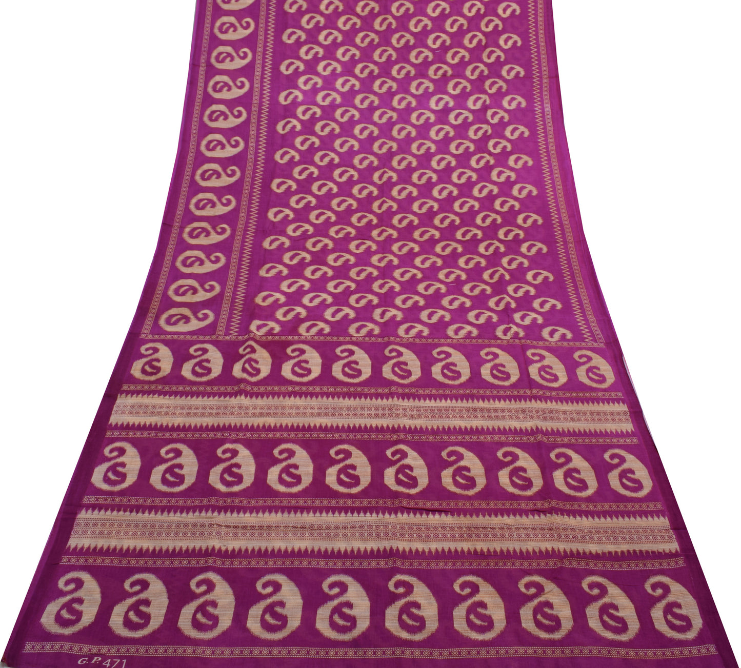 Sushila Vintage Purple Saree 100% Pure Cotton Printed Paisley Soft Craft Fabric