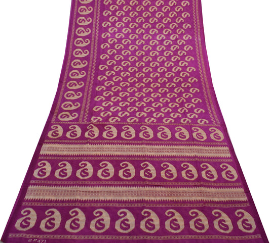 Sushila Vintage Purple Saree 100% Pure Cotton Printed Paisley Soft Craft Fabric