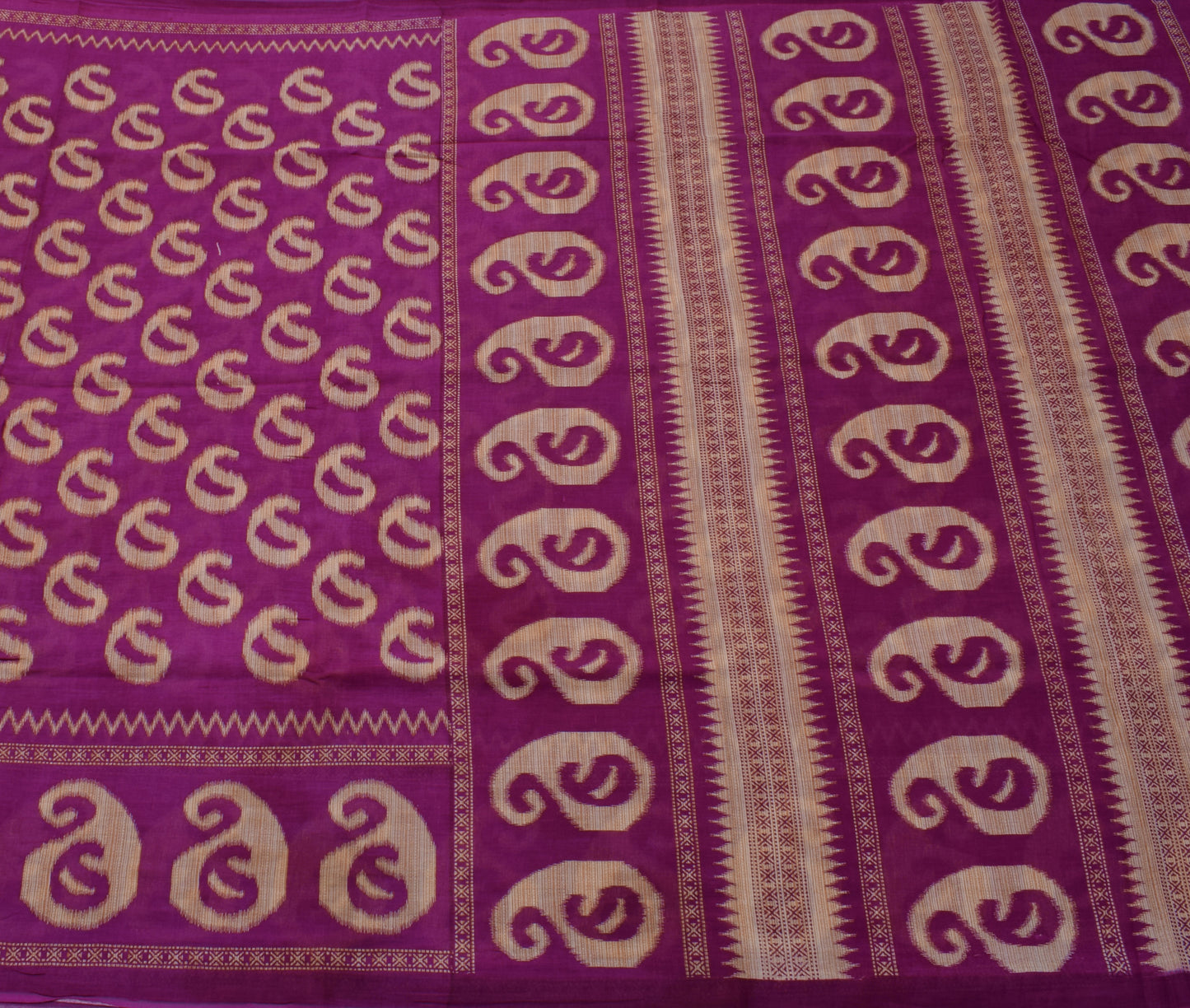 Sushila Vintage Purple Saree 100% Pure Cotton Printed Paisley Soft Craft Fabric