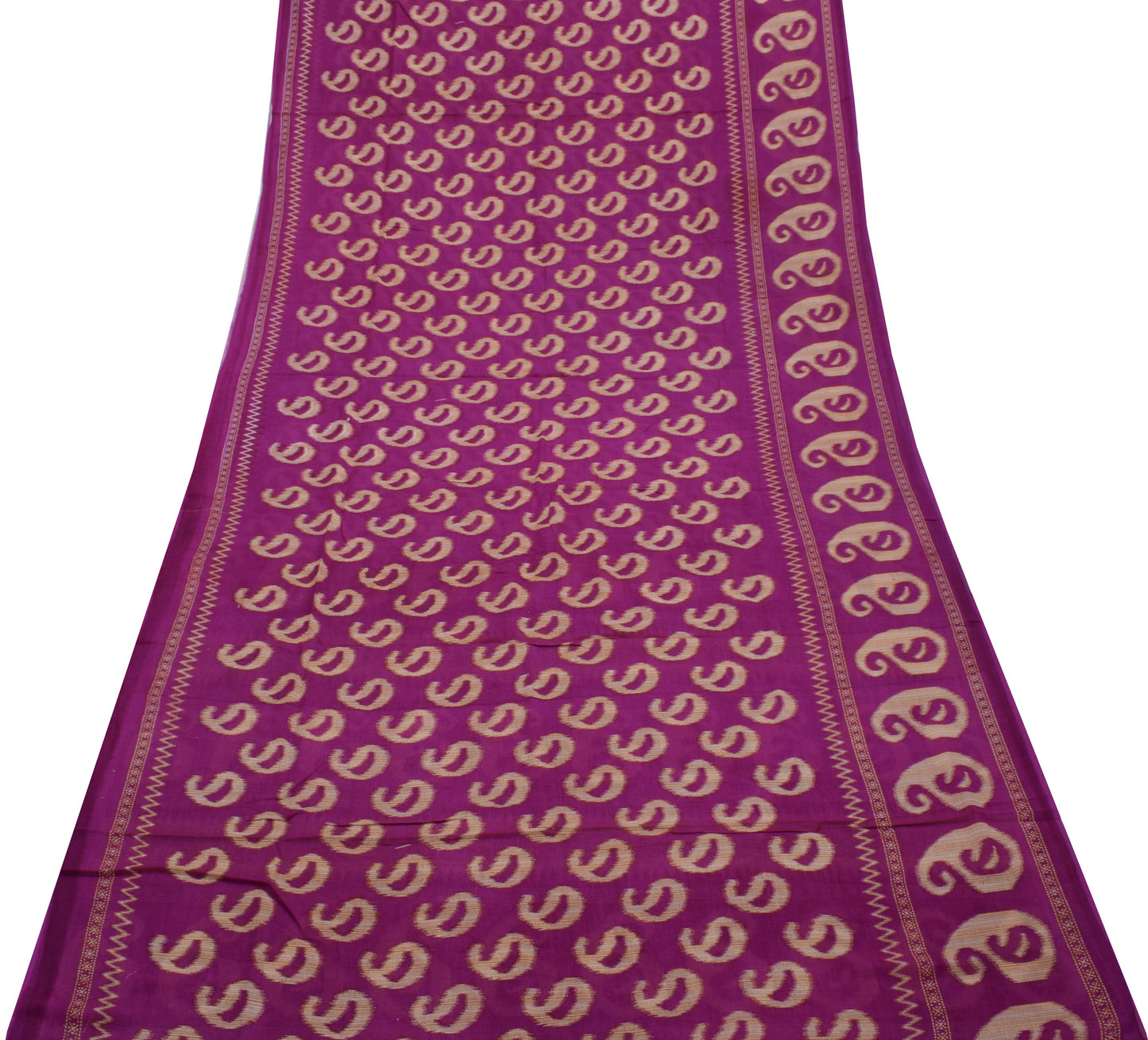 Sushila Vintage Purple Saree 100% Pure Cotton Printed Paisley Soft Craft Fabric