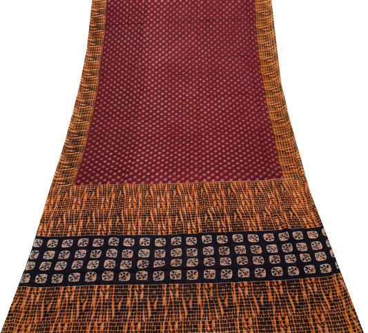 Sushila Vintage Maroon Saree 100% Pure Cotton Printed Soft Craft Sari Fabric