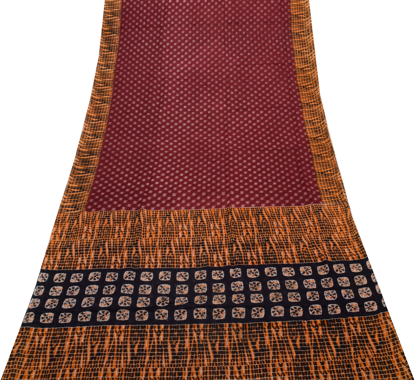 Sushila Vintage Maroon Saree 100% Pure Cotton Printed Soft Craft Sari Fabric