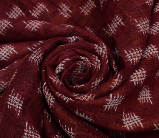 Sushila Vintage Maroon Saree 100% Pure Cotton Printed Soft Craft Sari Fabric