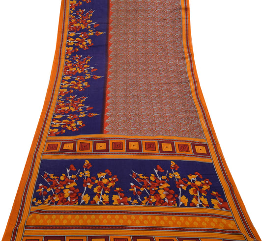 Sushila Vintage Indian Saree 100% Pure Cotton Printed Paisley Soft Craft Fabric