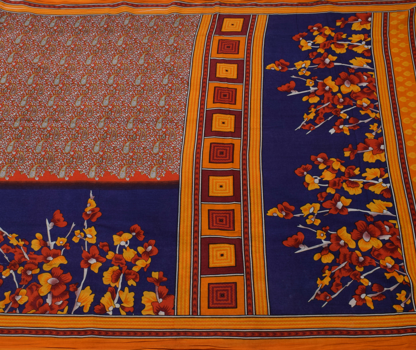 Sushila Vintage Indian Saree 100% Pure Cotton Printed Paisley Soft Craft Fabric