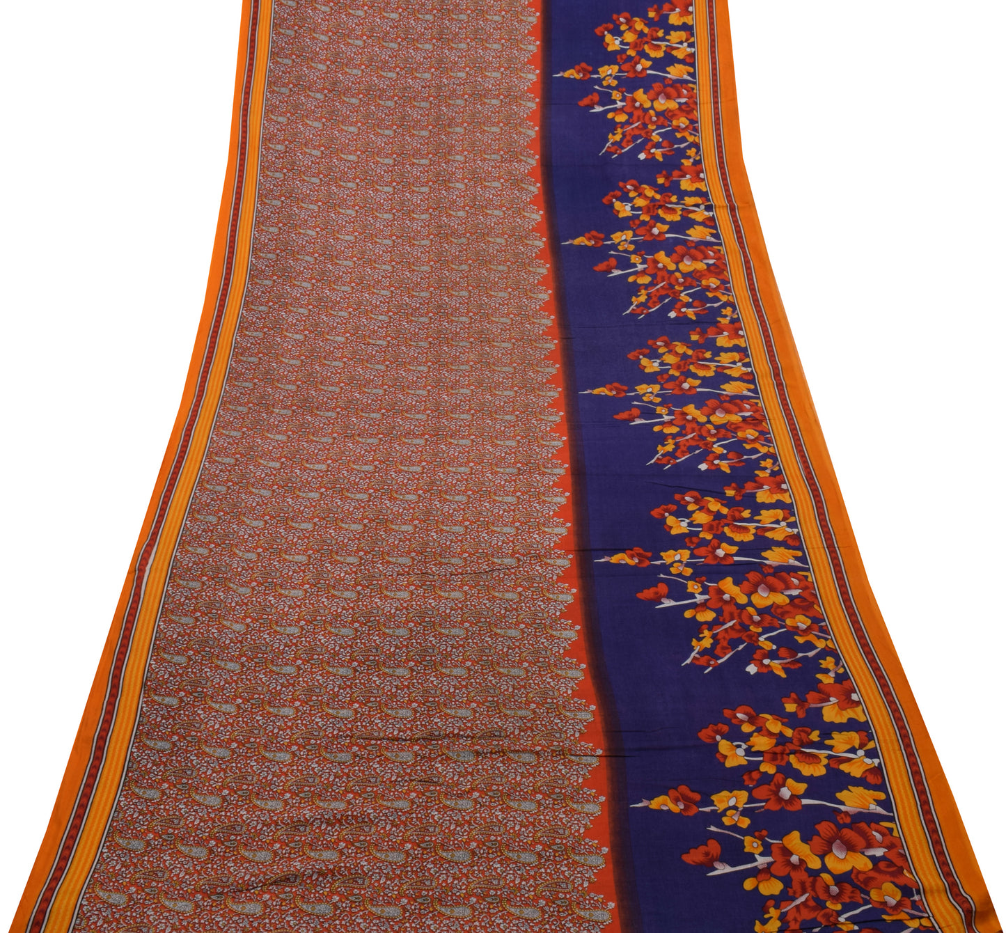 Sushila Vintage Indian Saree 100% Pure Cotton Printed Paisley Soft Craft Fabric