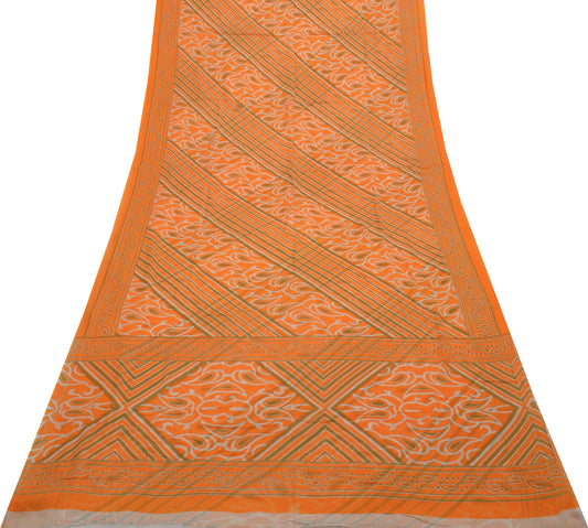 Sushila Vintage Orange Saree 100% Pure Cotton Printed 5 Yard Soft Craft Fabric