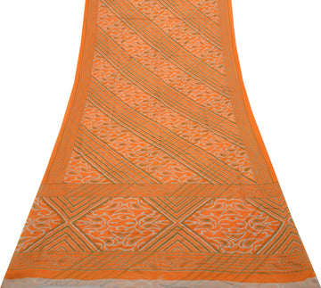 Sushila Vintage Orange Saree 100% Pure Cotton Printed 5 Yard Soft Craft Fabric