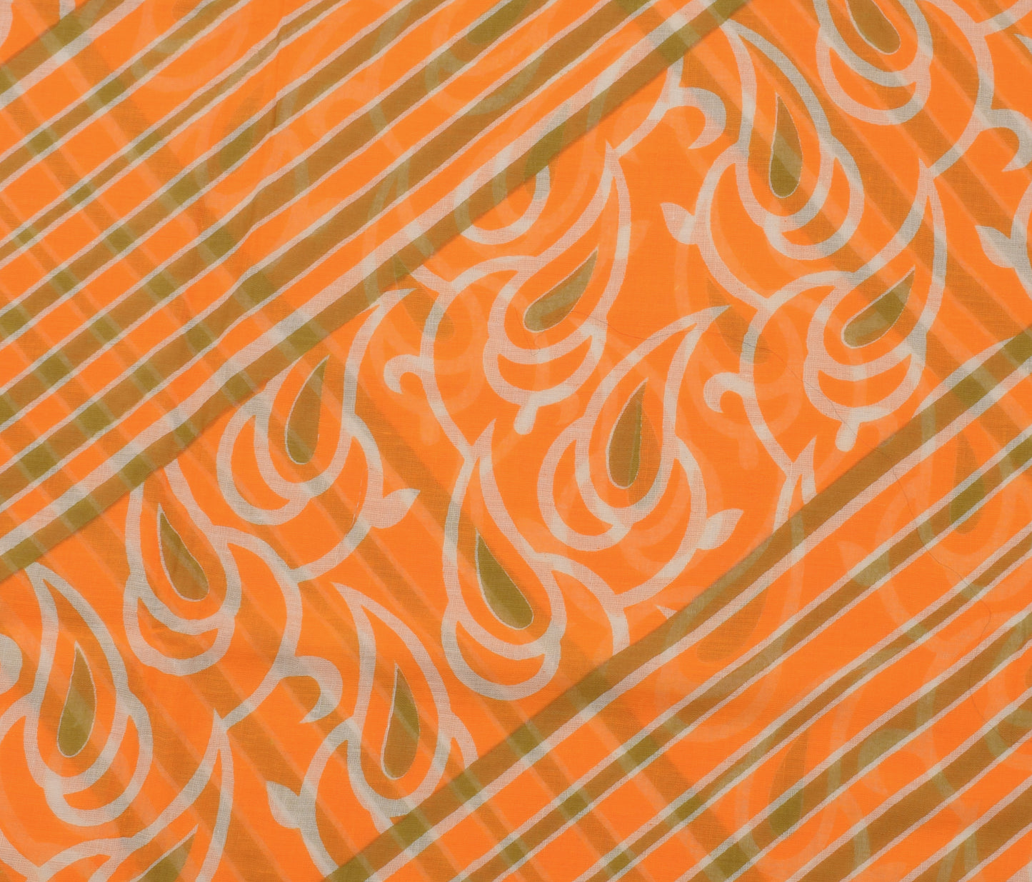 Sushila Vintage Orange Saree 100% Pure Cotton Printed 5 Yard Soft Craft Fabric