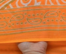 Sushila Vintage Orange Saree 100% Pure Cotton Printed 5 Yard Soft Craft Fabric