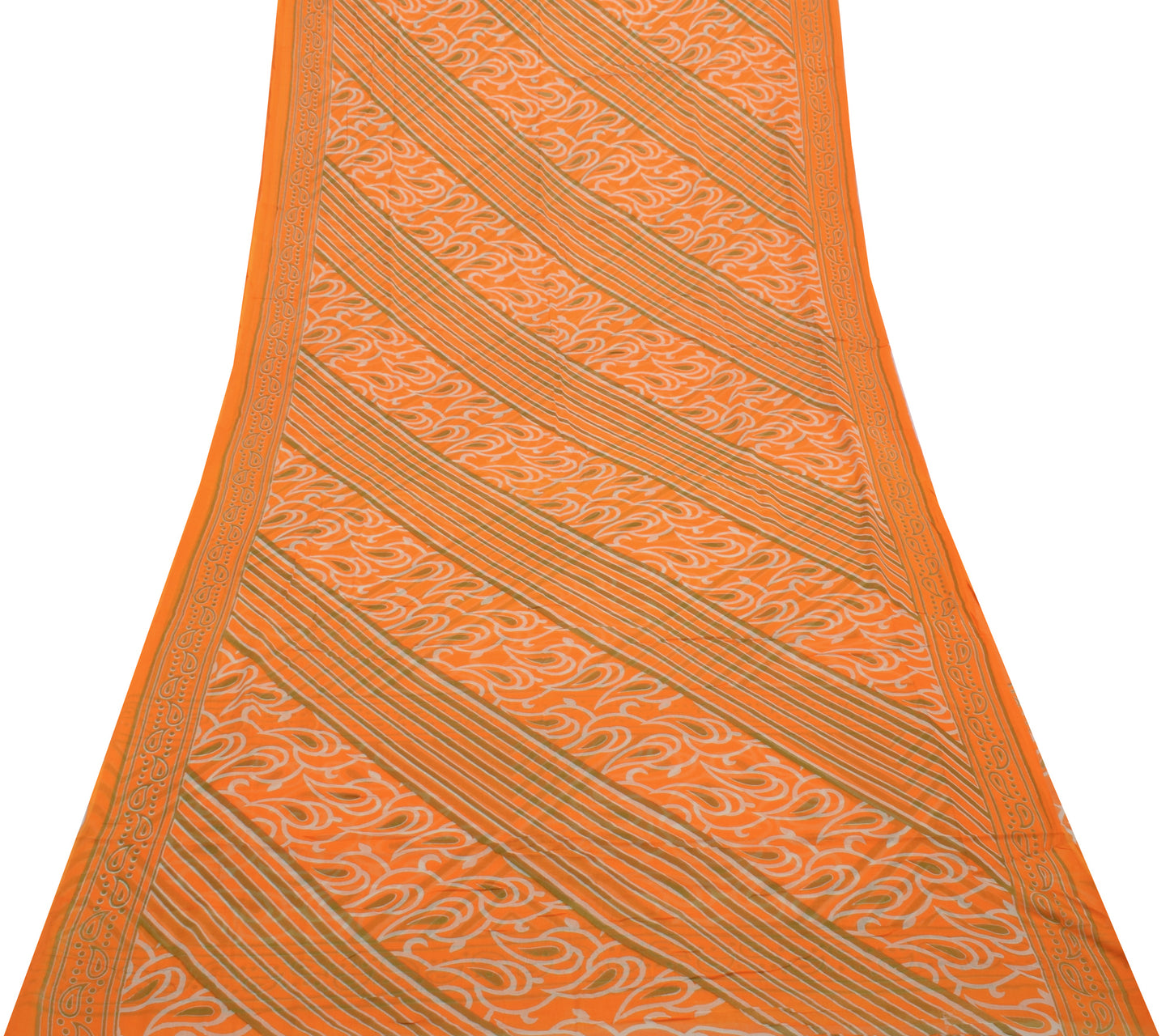 Sushila Vintage Orange Saree 100% Pure Cotton Printed 5 Yard Soft Craft Fabric