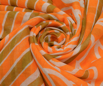 Sushila Vintage Orange Saree 100% Pure Cotton Printed 5 Yard Soft Craft Fabric