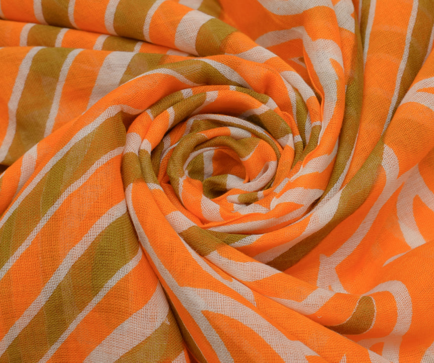 Sushila Vintage Orange Saree 100% Pure Cotton Printed 5 Yard Soft Craft Fabric