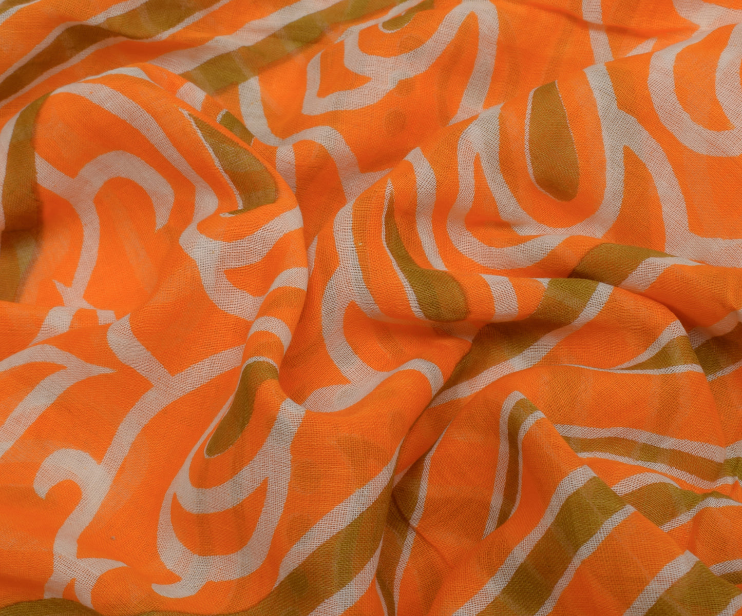 Sushila Vintage Orange Saree 100% Pure Cotton Printed 5 Yard Soft Craft Fabric