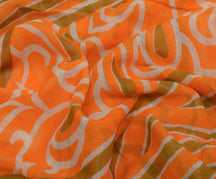 Sushila Vintage Orange Saree 100% Pure Cotton Printed 5 Yard Soft Craft Fabric