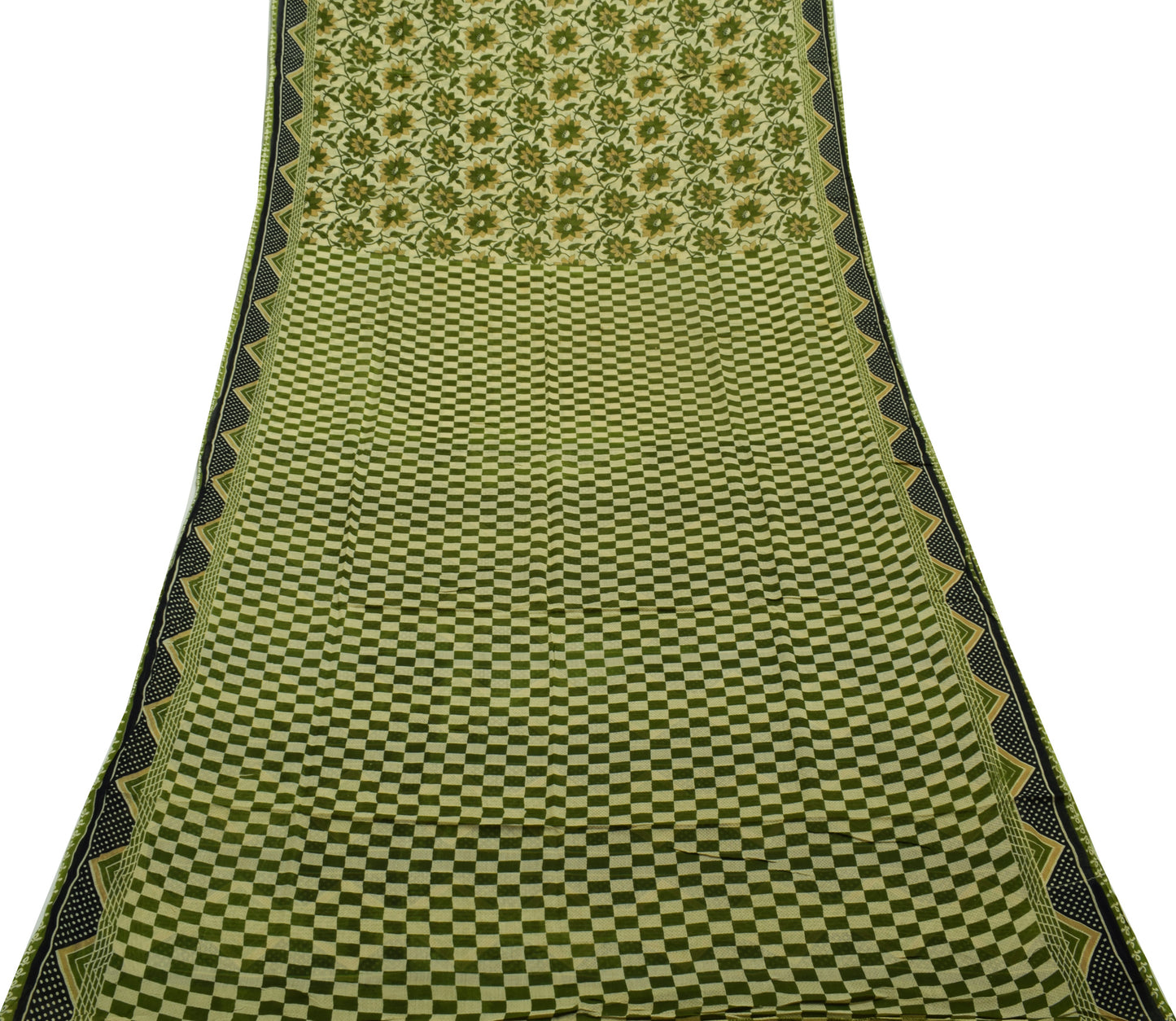 Sushila Vintage Green Saree 100% Pure Cotton Printed 5 Yard Soft Craft Fabric