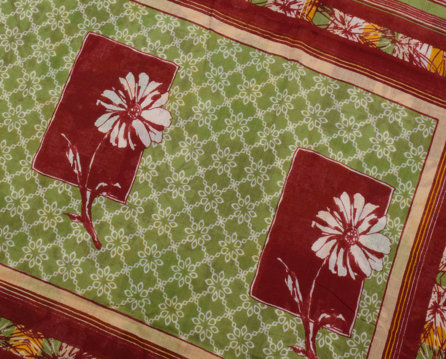 Sushila Vintage Cream Saree 100% Pure Cotton Printed Floral Soft Craft Fabric