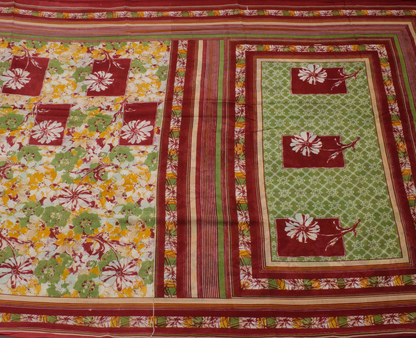 Sushila Vintage Cream Saree 100% Pure Cotton Printed Floral Soft Craft Fabric